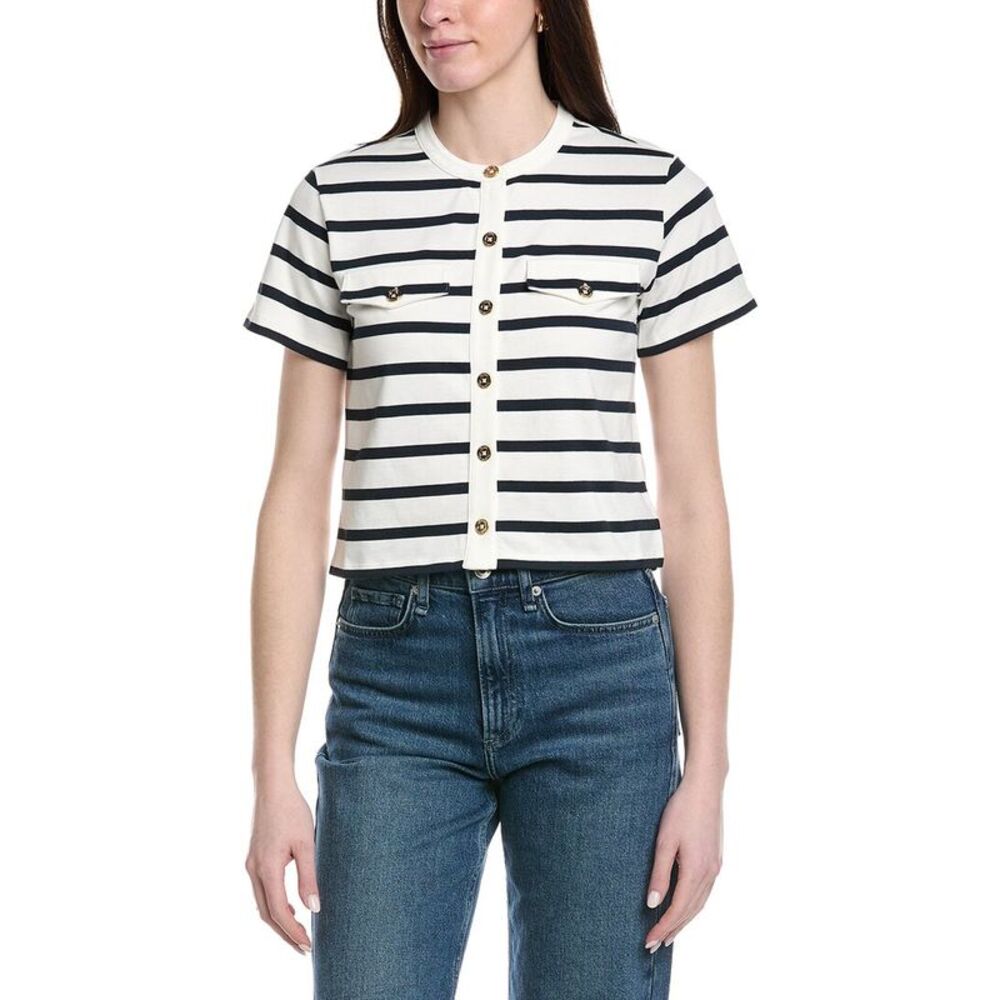 Frame Denim Womens  The Jersey Striped Top, White